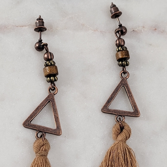 Retro Copper Tassel Drop Earrings - Picture 5 of 6